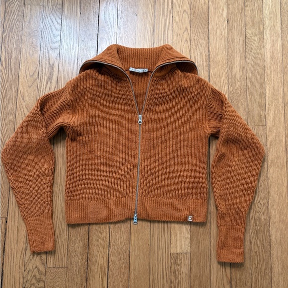 Everlane Rust Ribbed Women's Cropped Zipper Sweater - Picture 3 of 6
